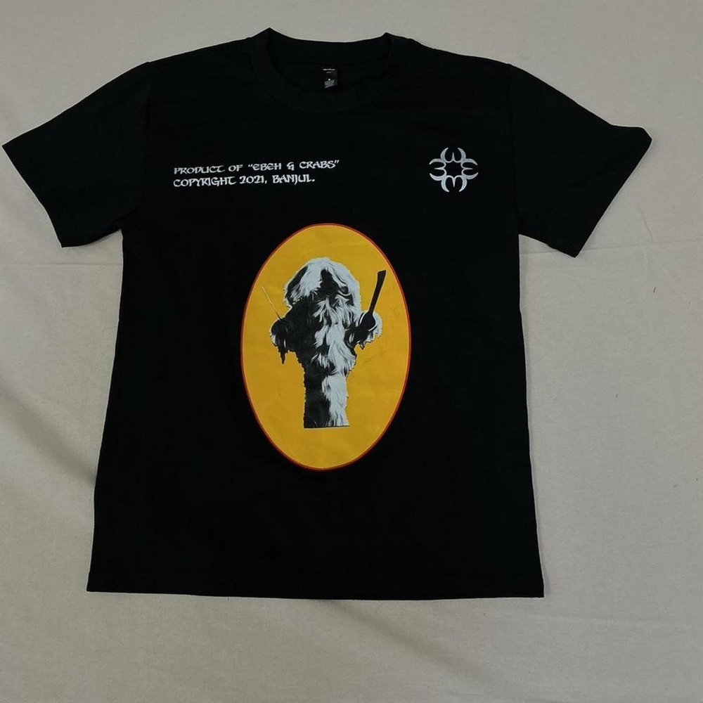 Black graphic tee featuring unique "Ebeh & Crabs"
